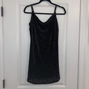 Velvet cheetah print cowl neck slip dress